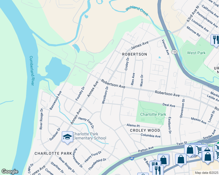 map of restaurants, bars, coffee shops, grocery stores, and more near 676 Westboro Drive in Nashville