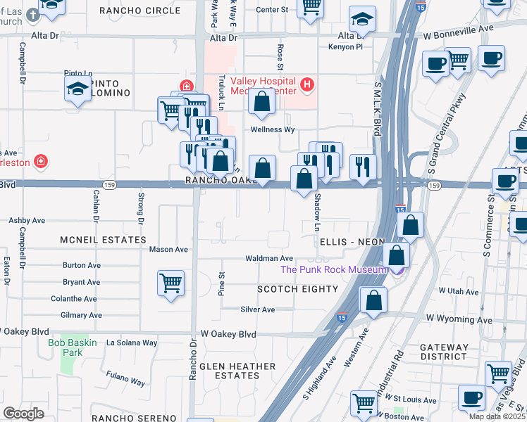 map of restaurants, bars, coffee shops, grocery stores, and more near 1132 Pahor Drive in Las Vegas