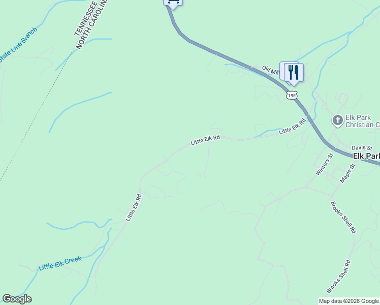 map of restaurants, bars, coffee shops, grocery stores, and more near 801-999 Little Elk Road in Elk Park