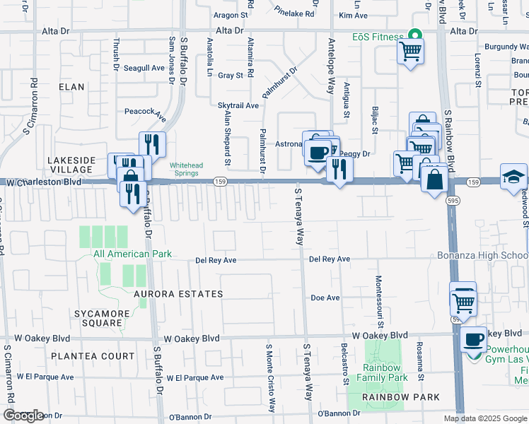 map of restaurants, bars, coffee shops, grocery stores, and more near 7475 West Charleston Boulevard in Las Vegas