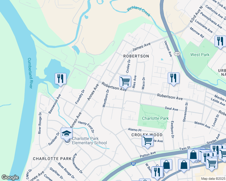 map of restaurants, bars, coffee shops, grocery stores, and more near 676 Westboro Drive in Nashville