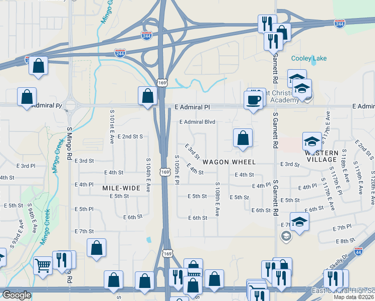 map of restaurants, bars, coffee shops, grocery stores, and more near 10531 East 4th Street in Tulsa