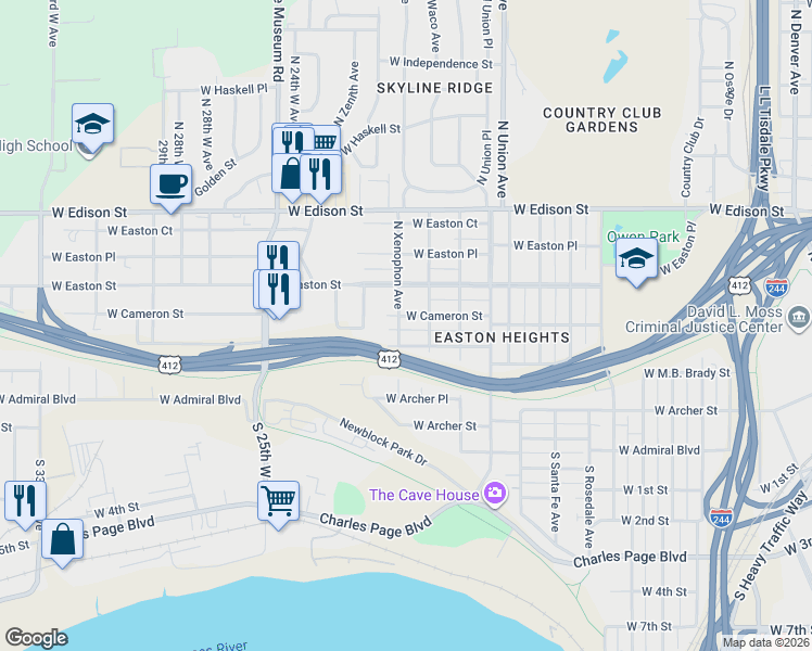 map of restaurants, bars, coffee shops, grocery stores, and more near 215 North Xenophon Avenue in Tulsa