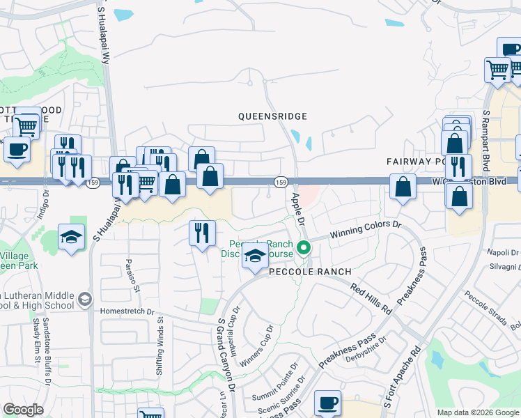 map of restaurants, bars, coffee shops, grocery stores, and more near 9599 West Charleston Boulevard in Las Vegas