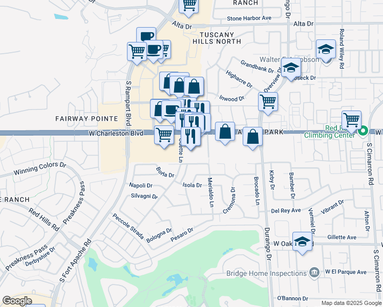 map of restaurants, bars, coffee shops, grocery stores, and more near 8751 West Charleston Boulevard in Las Vegas