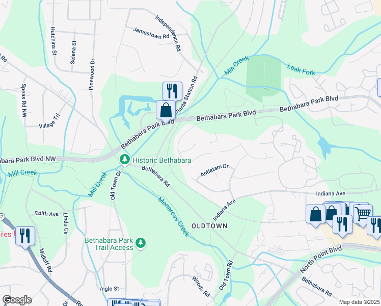 map of restaurants, bars, coffee shops, grocery stores, and more near 2075 Brian Center Court in Winston-Salem