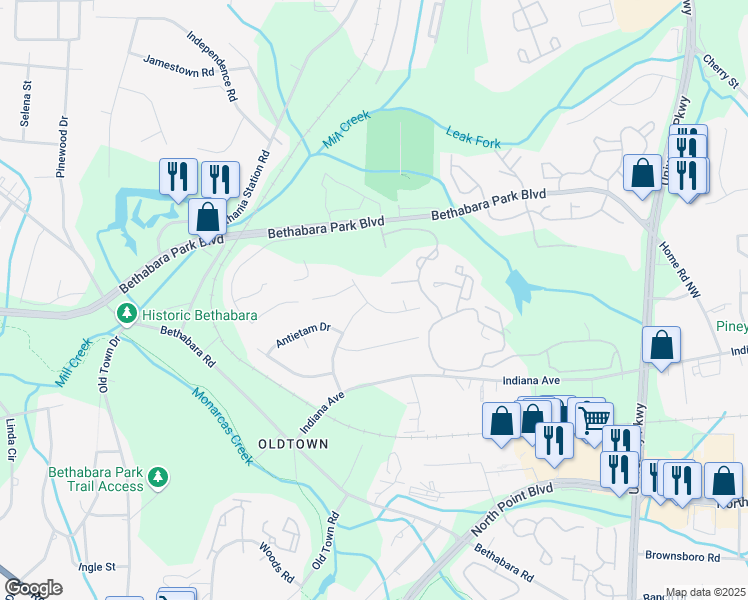 map of restaurants, bars, coffee shops, grocery stores, and more near 5699 Chancellorsville Drive Northwest in Winston-Salem