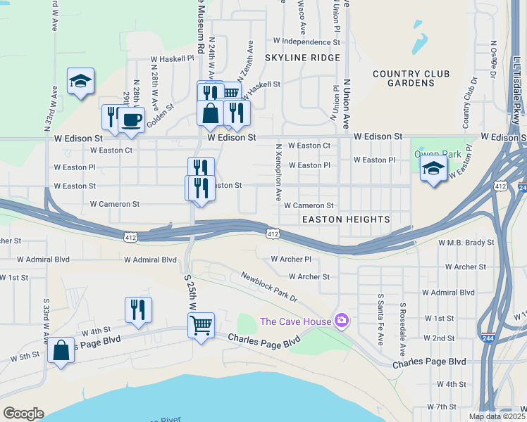 map of restaurants, bars, coffee shops, grocery stores, and more near 215 North Yukon Avenue in Tulsa