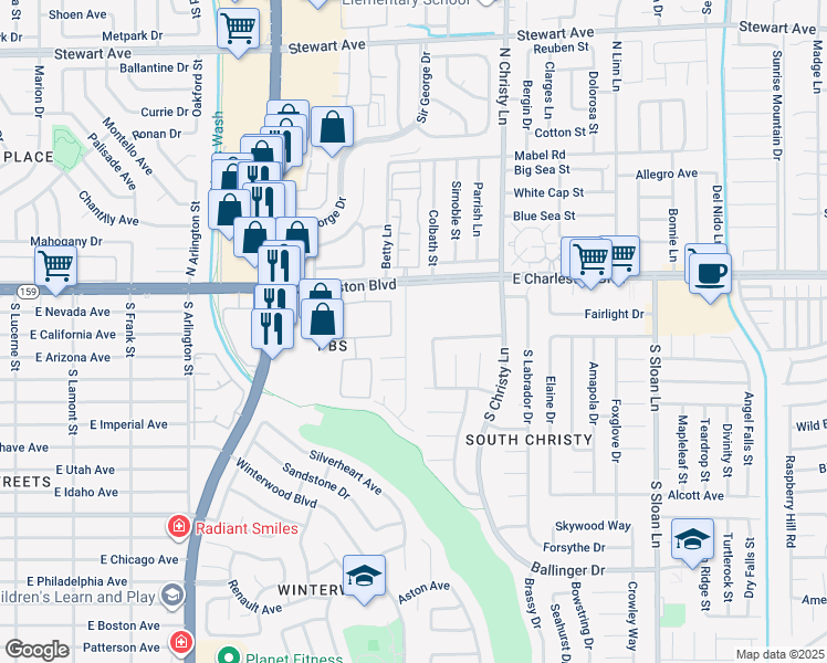 map of restaurants, bars, coffee shops, grocery stores, and more near 1224 Pleasant Brook Street in Las Vegas