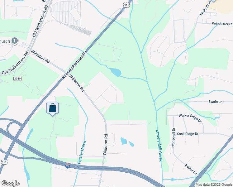 map of restaurants, bars, coffee shops, grocery stores, and more near Maplebrook Street in Walkertown