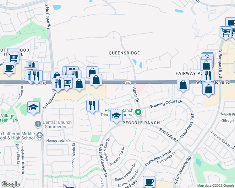 map of restaurants, bars, coffee shops, grocery stores, and more near 9599 Nevada 159 in Las Vegas
