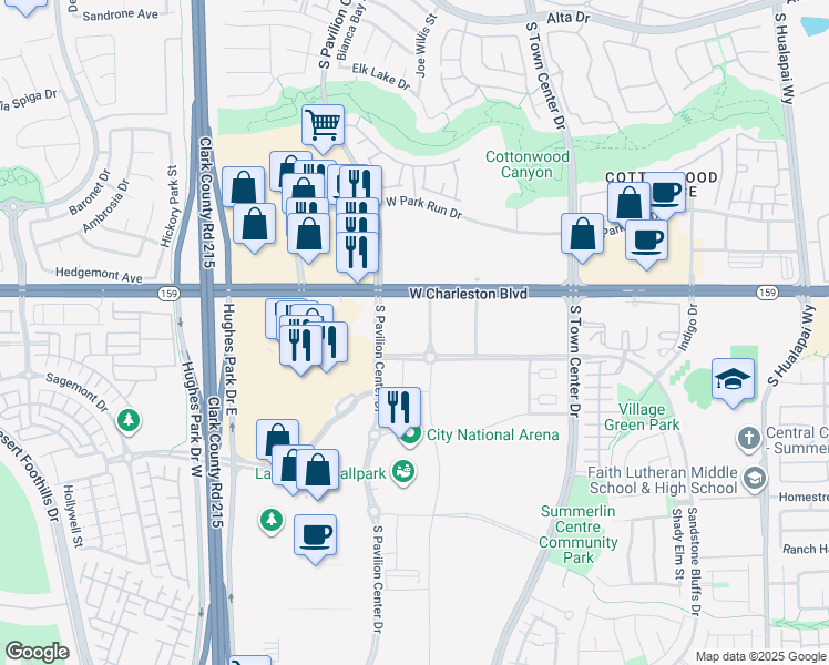 map of restaurants, bars, coffee shops, grocery stores, and more near 10801 West Charleston Boulevard in Las Vegas
