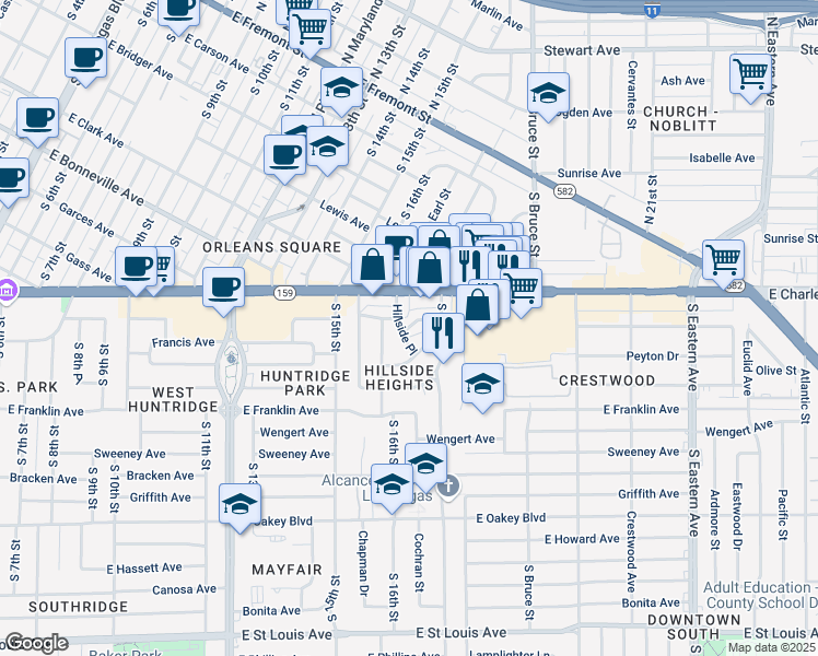 map of restaurants, bars, coffee shops, grocery stores, and more near 1618 Thelma Lane in Las Vegas