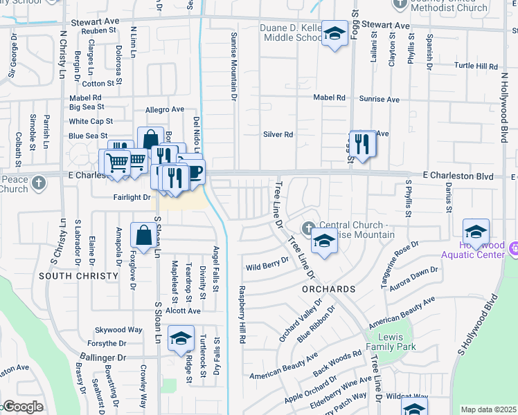 map of restaurants, bars, coffee shops, grocery stores, and more near 1281 Orange Meadow Street in Las Vegas