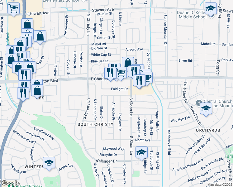 map of restaurants, bars, coffee shops, grocery stores, and more near 1275 Amapola Drive in Las Vegas