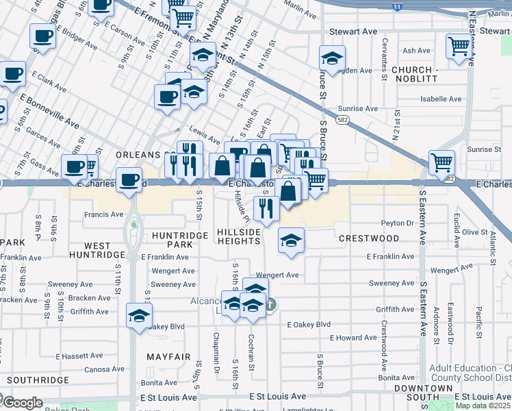 map of restaurants, bars, coffee shops, grocery stores, and more near 1618 Thelma Lane in Las Vegas