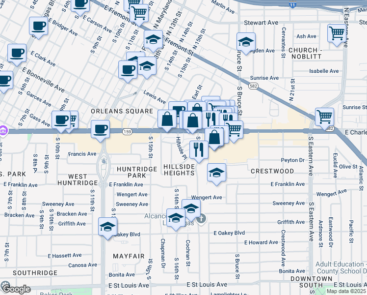 map of restaurants, bars, coffee shops, grocery stores, and more near 1618 Thelma Lane in Las Vegas
