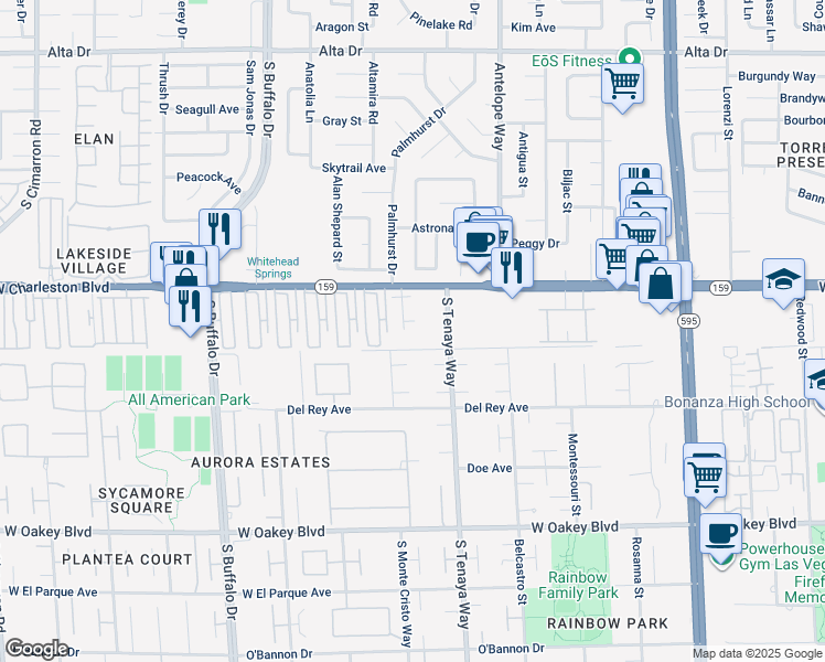 map of restaurants, bars, coffee shops, grocery stores, and more near 1128 Plantation Court in Las Vegas
