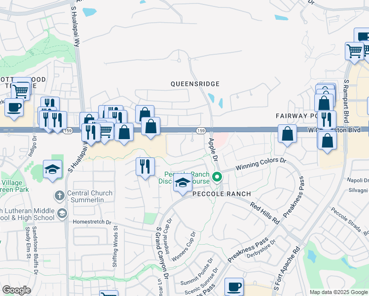 map of restaurants, bars, coffee shops, grocery stores, and more near 9599 Nevada 159 in Las Vegas