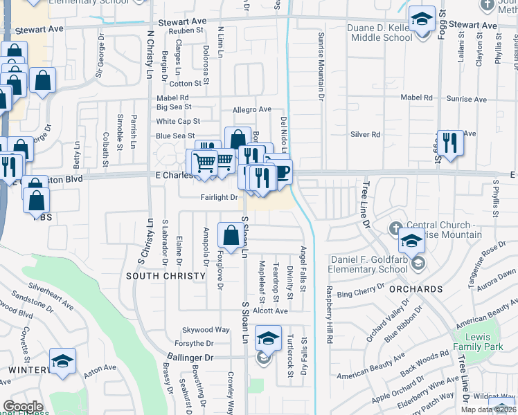 map of restaurants, bars, coffee shops, grocery stores, and more near 1290 Hazel Tree Court in Las Vegas