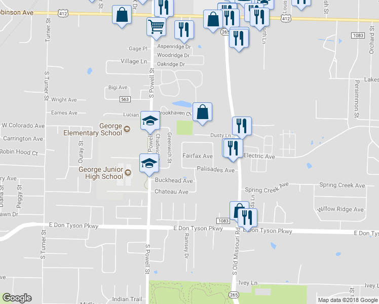 map of restaurants, bars, coffee shops, grocery stores, and more near 820 Fairfax Avenue in Springdale