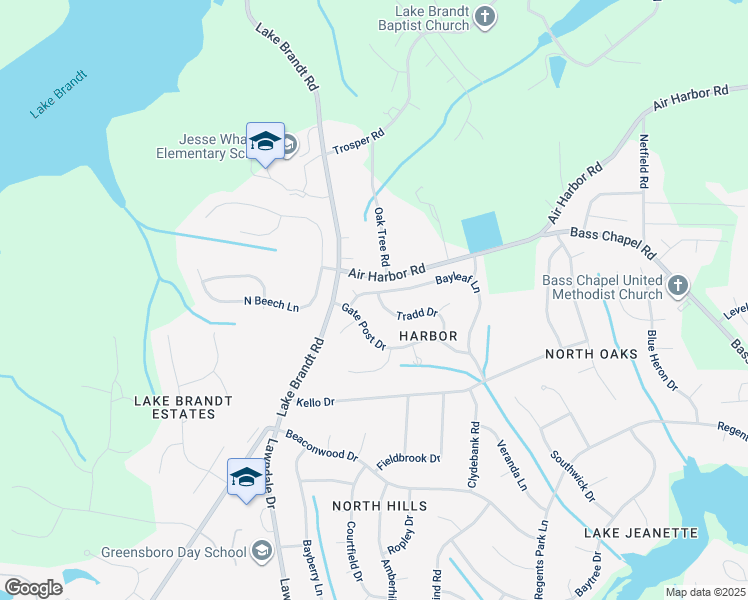 map of restaurants, bars, coffee shops, grocery stores, and more near 5606 Bayleaf Lane in Greensboro