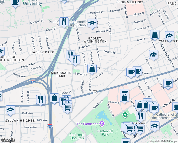 map of restaurants, bars, coffee shops, grocery stores, and more near 606 26th Avenue North in Nashville