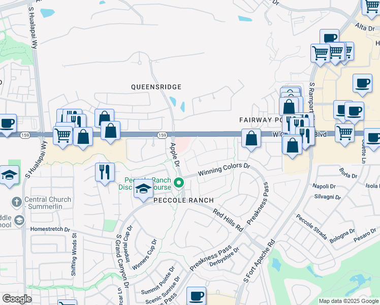 map of restaurants, bars, coffee shops, grocery stores, and more near 1124 Triumph Court in Las Vegas