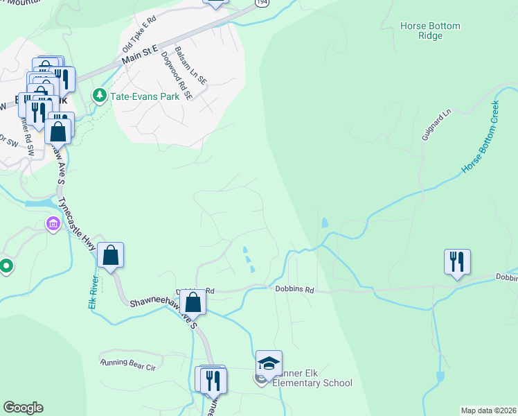 map of restaurants, bars, coffee shops, grocery stores, and more near Trail in Banner Elk