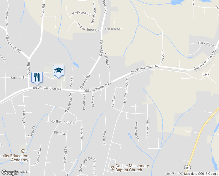 map of restaurants, bars, coffee shops, grocery stores, and more near 5410 Doris Street in Winston-Salem
