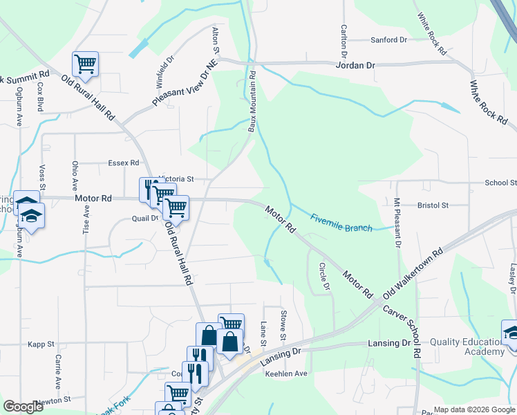 map of restaurants, bars, coffee shops, grocery stores, and more near 1328 Motor Road in Winston-Salem