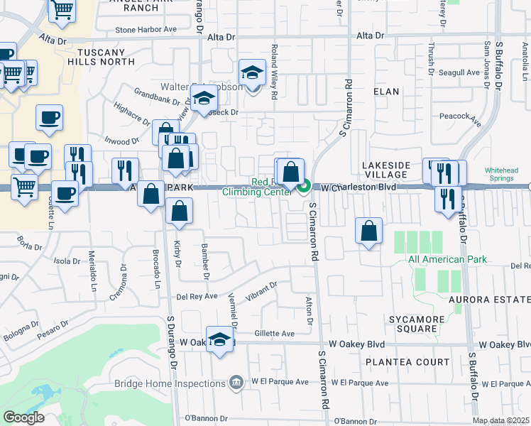 map of restaurants, bars, coffee shops, grocery stores, and more near 8301 West Charleston Boulevard in Las Vegas