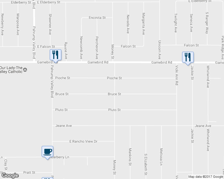 map of restaurants, bars, coffee shops, grocery stores, and more near 4224 Money Street in Pahrump