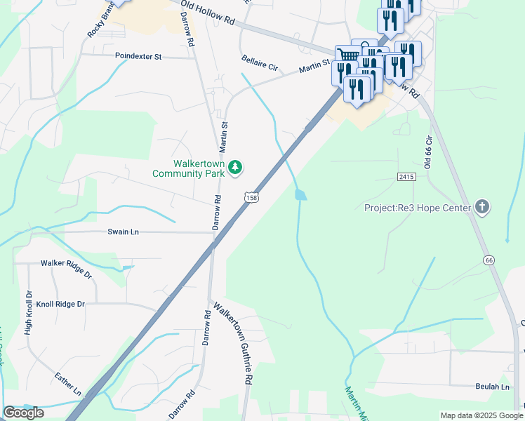 map of restaurants, bars, coffee shops, grocery stores, and more near 5012 Reidsville Road in Walkertown