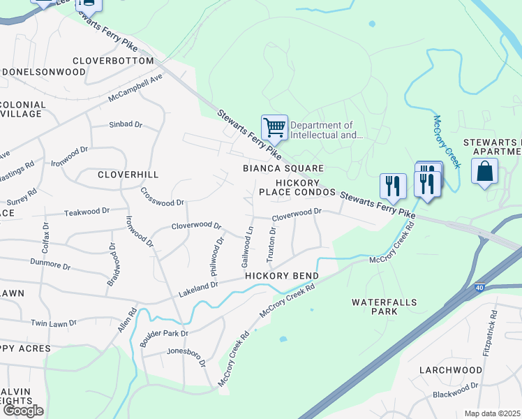 map of restaurants, bars, coffee shops, grocery stores, and more near 607 Gailwood Lane in Nashville