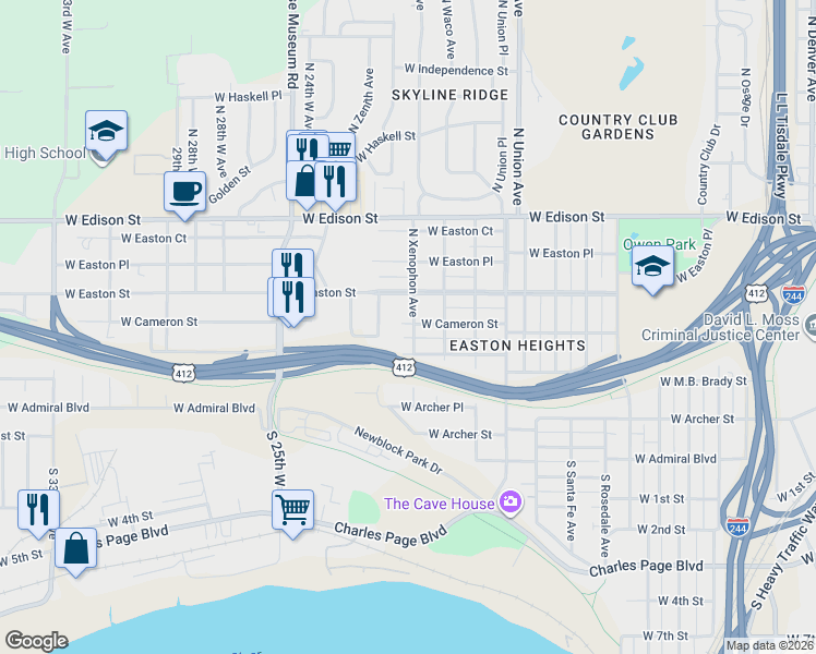 map of restaurants, bars, coffee shops, grocery stores, and more near 215 North Xenophon Avenue in Tulsa