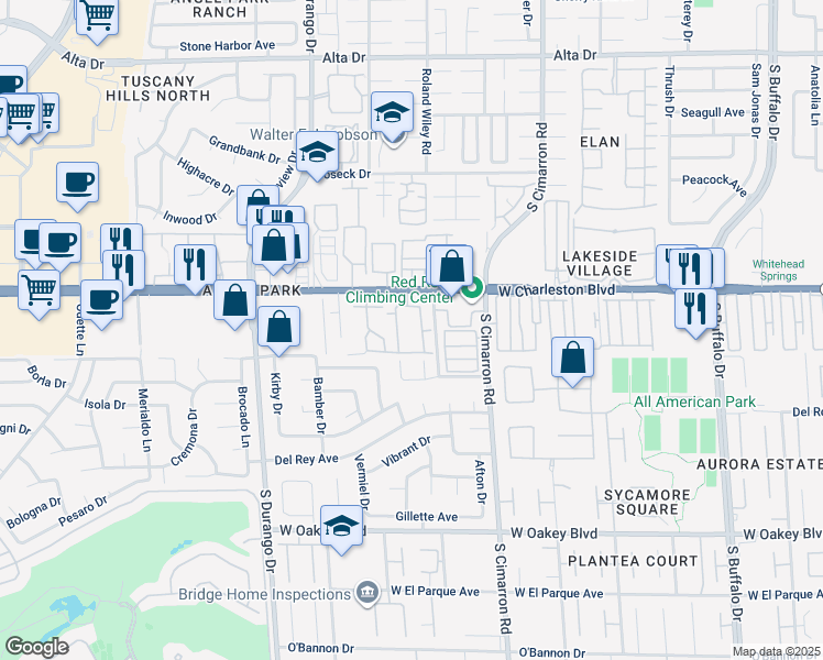 map of restaurants, bars, coffee shops, grocery stores, and more near 8301 West Charleston Boulevard in Las Vegas