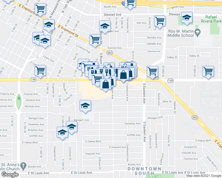 map of restaurants, bars, coffee shops, grocery stores, and more near 1840 East Charleston Boulevard in Las Vegas