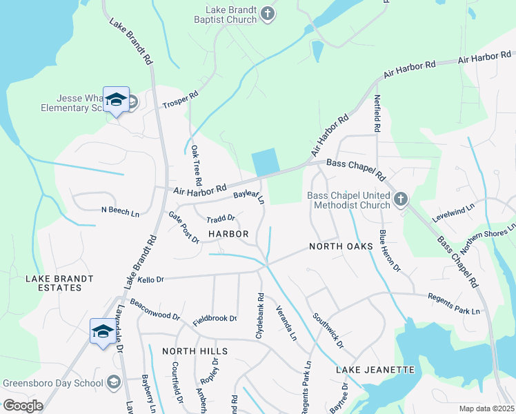 map of restaurants, bars, coffee shops, grocery stores, and more near 5804 Bayleaf Lane in Greensboro
