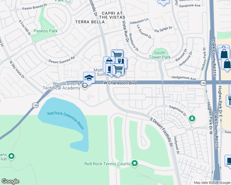 map of restaurants, bars, coffee shops, grocery stores, and more near 1253 Elliston Road in Las Vegas