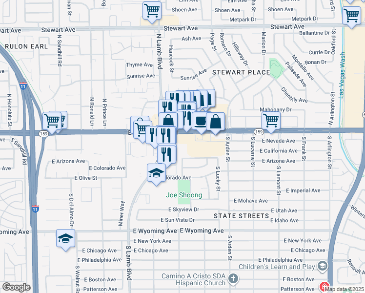 map of restaurants, bars, coffee shops, grocery stores, and more near 4422 East Wisconsin Avenue in Las Vegas
