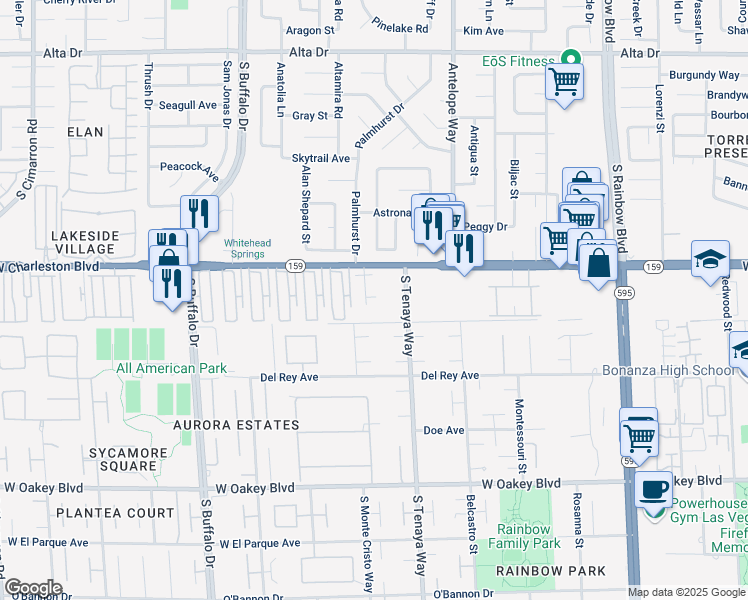 map of restaurants, bars, coffee shops, grocery stores, and more near 1128 Plantation Court in Las Vegas