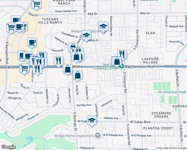 map of restaurants, bars, coffee shops, grocery stores, and more near 1300 Emerywood Court in Las Vegas