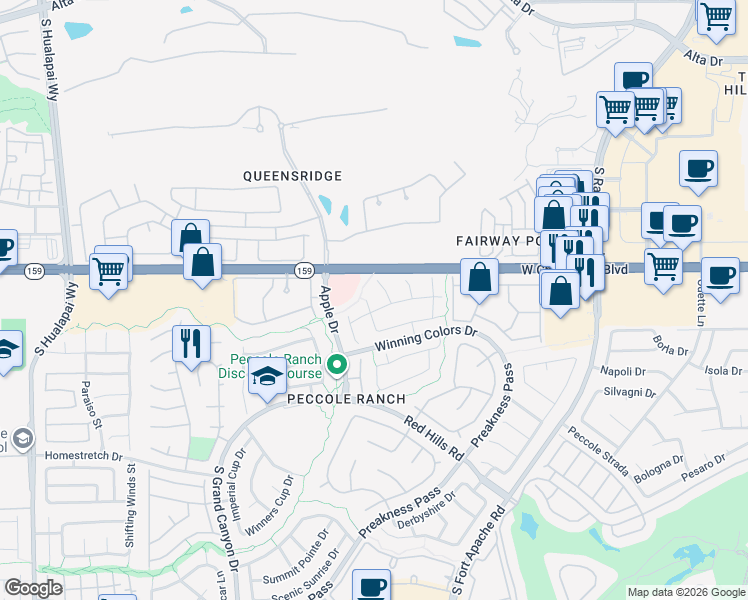 map of restaurants, bars, coffee shops, grocery stores, and more near 9373 Lotus Elan Drive in Las Vegas