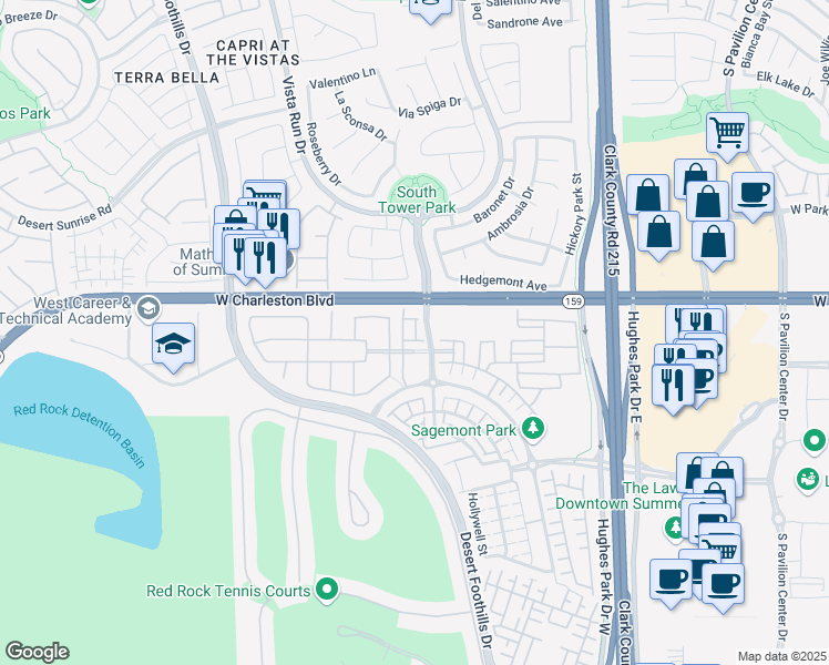 map of restaurants, bars, coffee shops, grocery stores, and more near 1244 Jamesbury Road in Las Vegas
