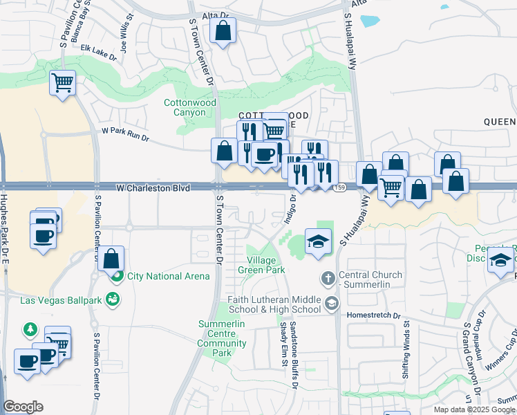 map of restaurants, bars, coffee shops, grocery stores, and more near 10401 West Charleston Boulevard in Las Vegas