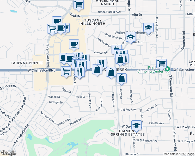map of restaurants, bars, coffee shops, grocery stores, and more near 8671 West Charleston Boulevard in Las Vegas