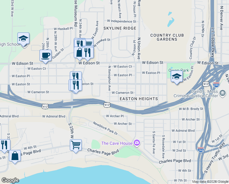 map of restaurants, bars, coffee shops, grocery stores, and more near 215 North Xenophon Avenue in Tulsa