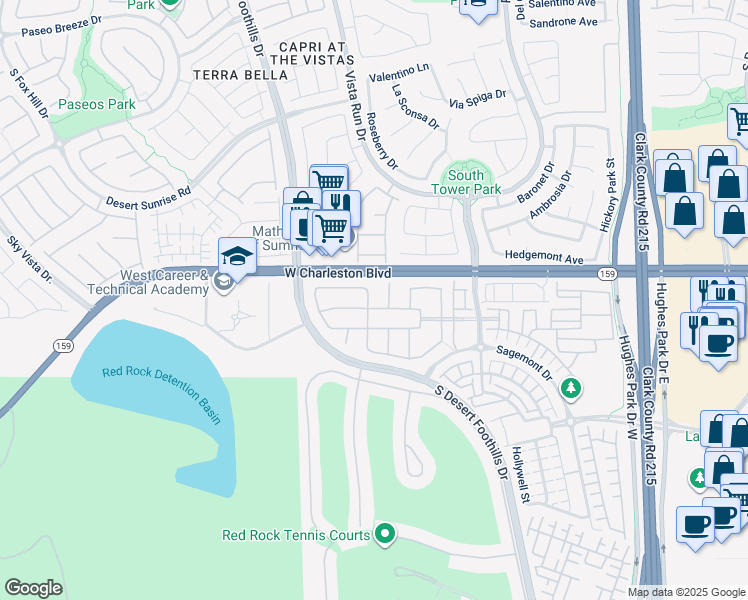 map of restaurants, bars, coffee shops, grocery stores, and more near 1180 Marshfield Road in Las Vegas