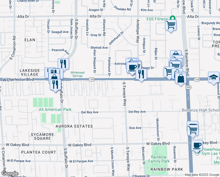 map of restaurants, bars, coffee shops, grocery stores, and more near 7475 West Charleston Boulevard in Las Vegas
